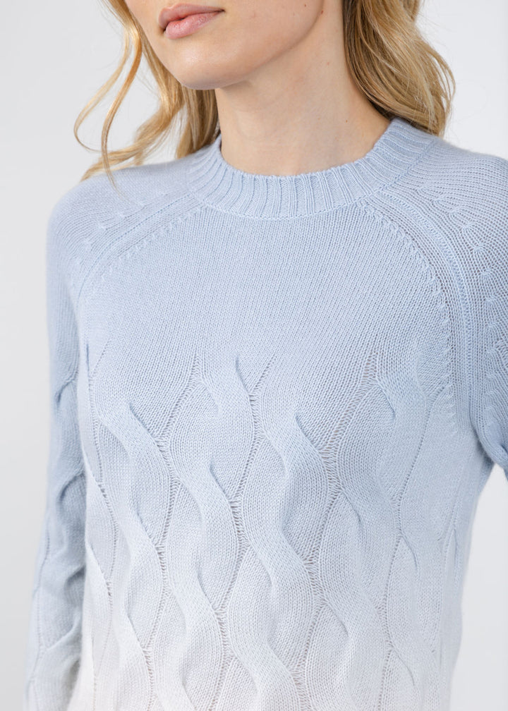 Wandering Cable Ombre Crew Sweater in Cove available at Barbara Katz