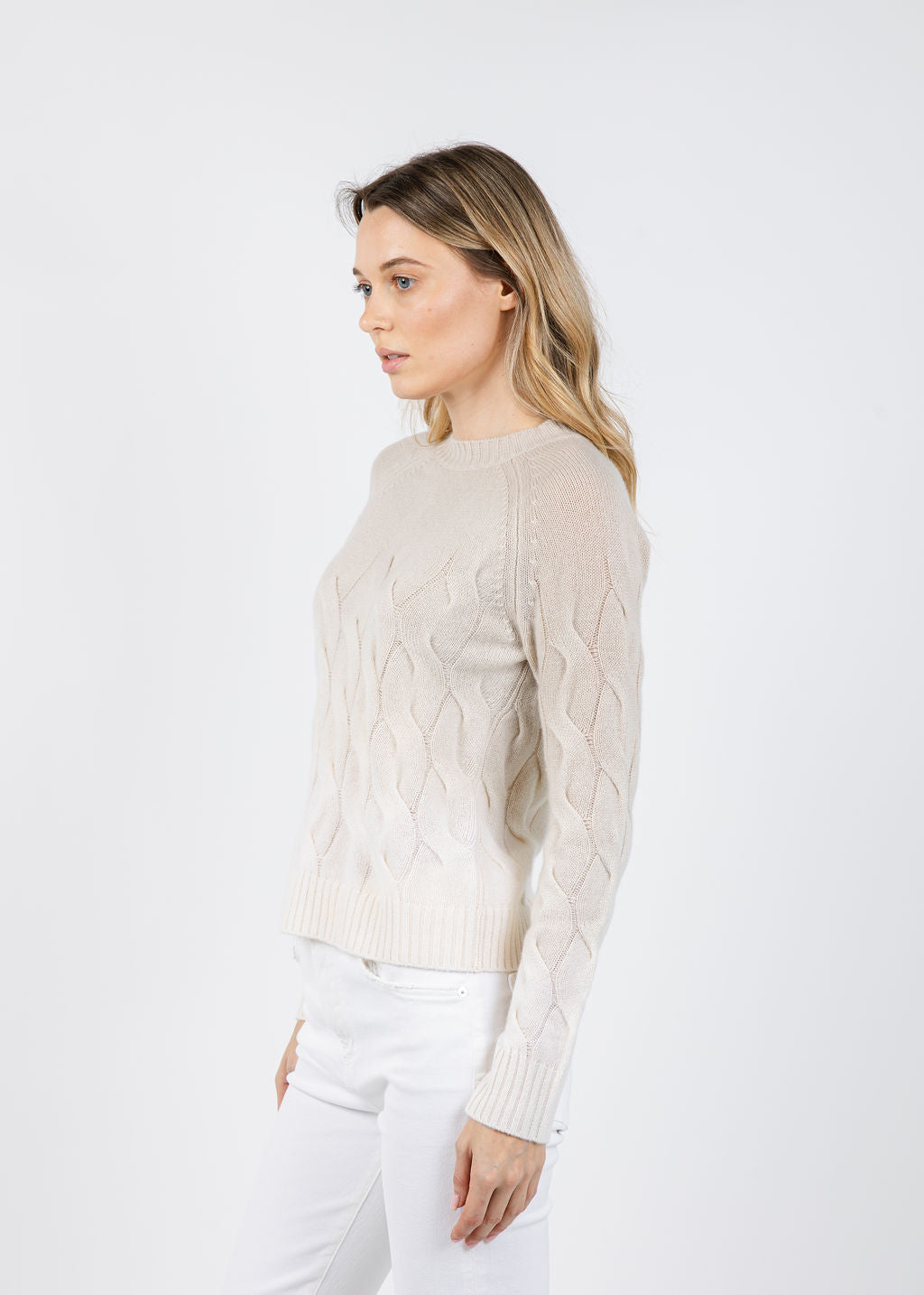Wandering Cable Ombre Crew Sweater in Dune available at Barbara Katz