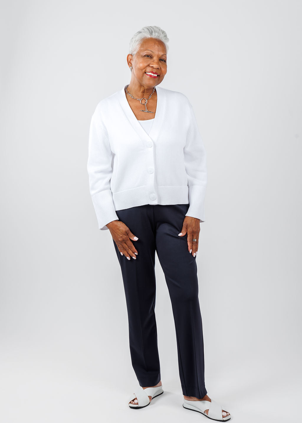 Kinross Wide Sleeve Cardigan in White available at Barbara Katz