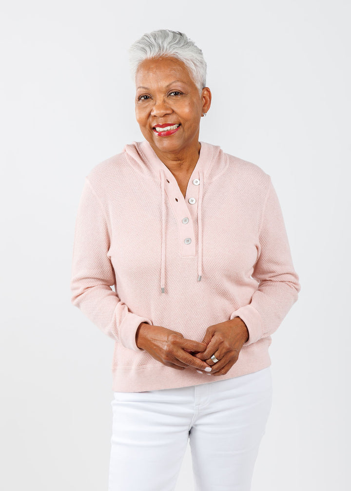 Kinross Textured Pullover Hoodie in Petal Barbara Katz