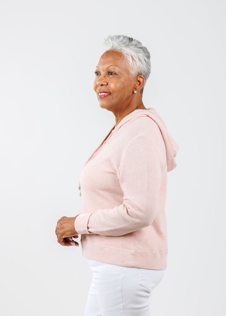 Kinross Textured Pullover Hoodie in Petal Barbara Katz