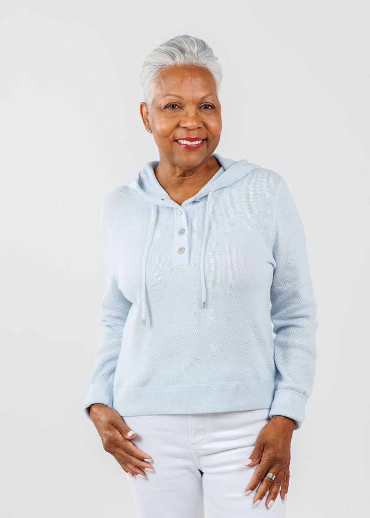 Kinross Textured Pullover Hoodie in Sky available at Barbara Katz