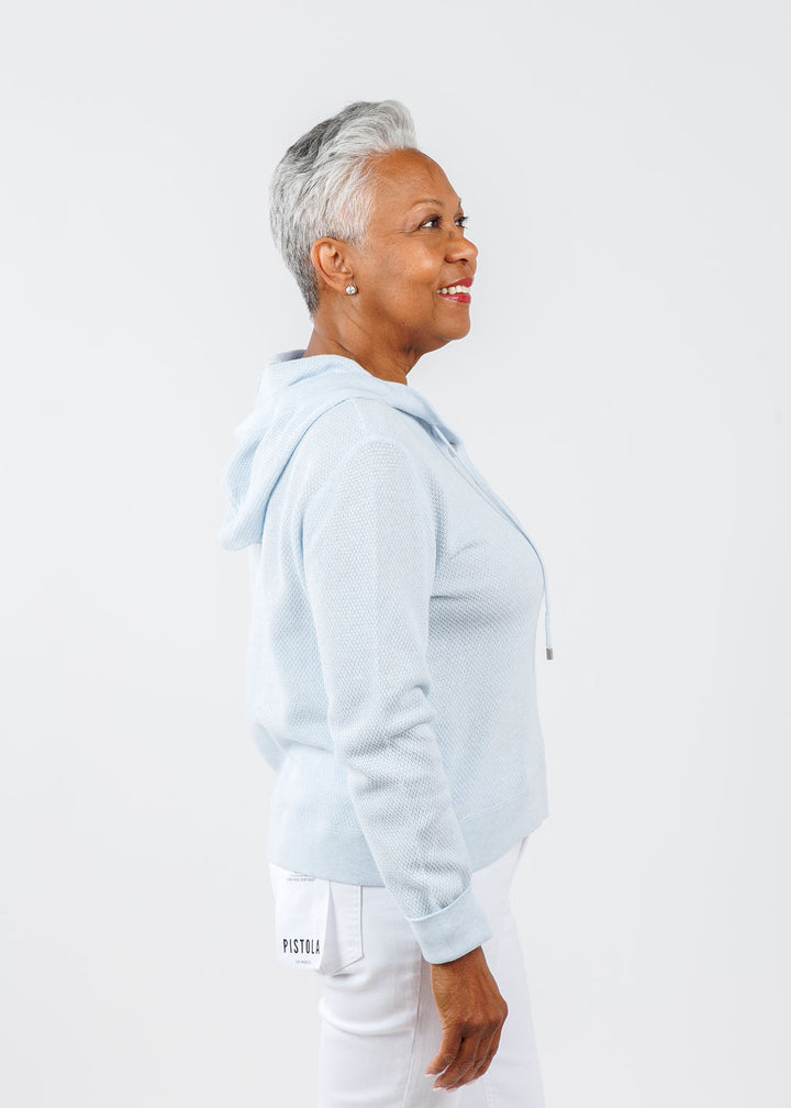 Kinross Textured Pullover Hoodie in Sky available at Barbara Katz