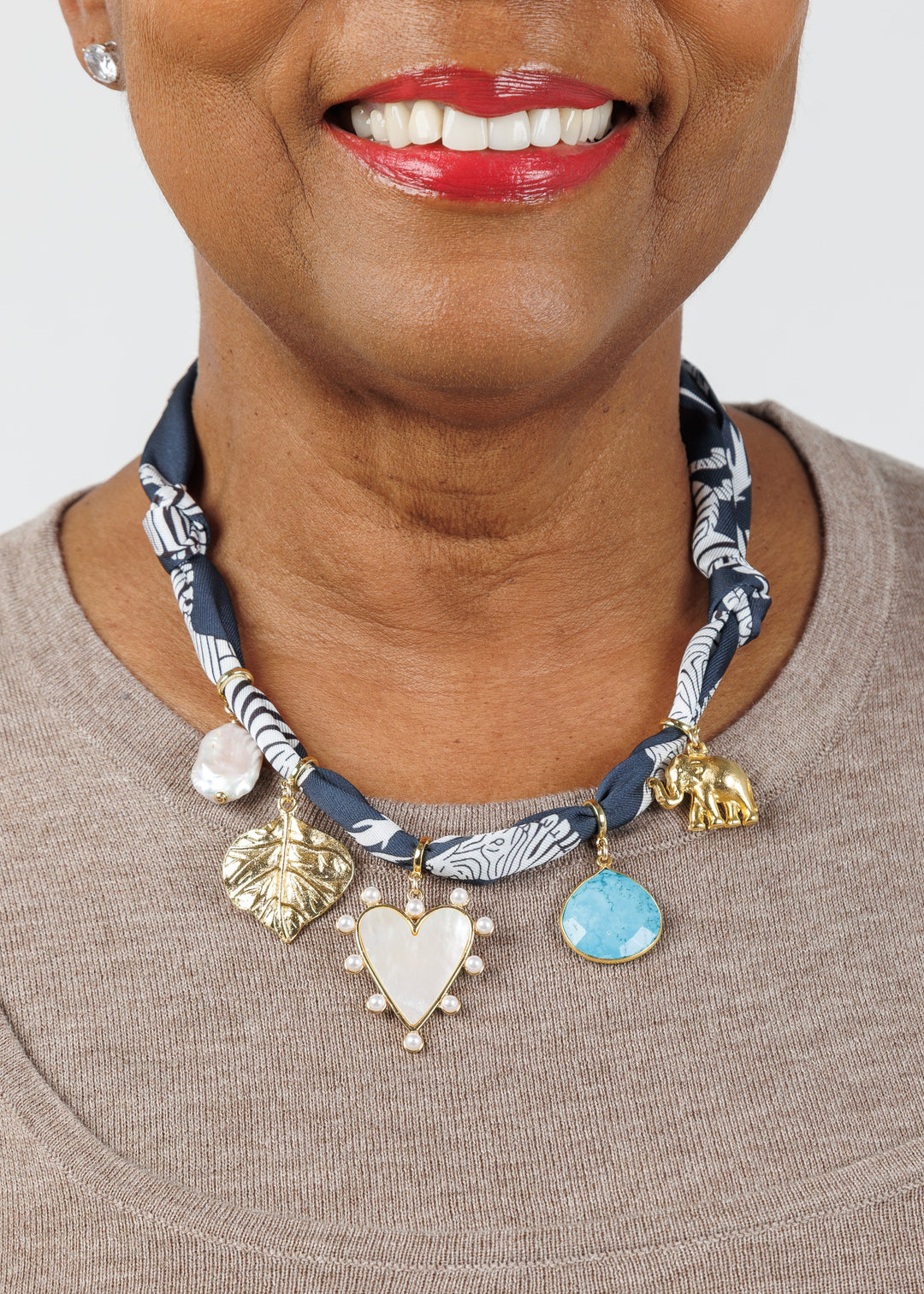 Knotty Bling Multi-Charm Bandana Scarf Necklace in Black available at Barbara Katz