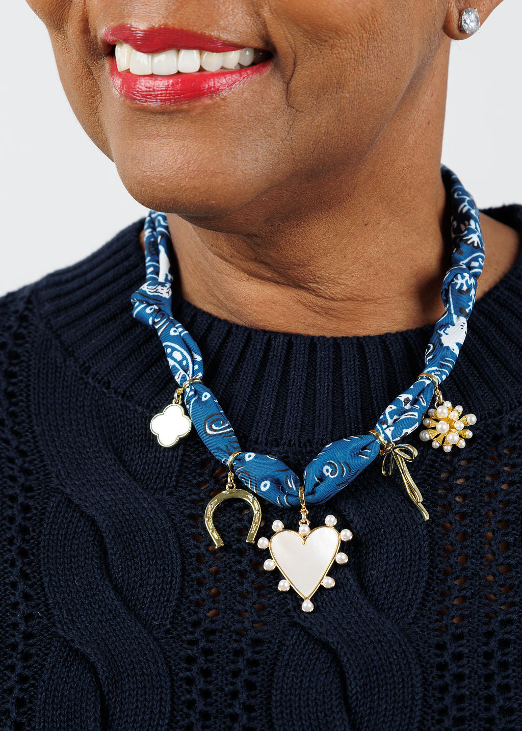 Charm Bandana Scarf Necklace in Dark Blue available at Barbara Katz