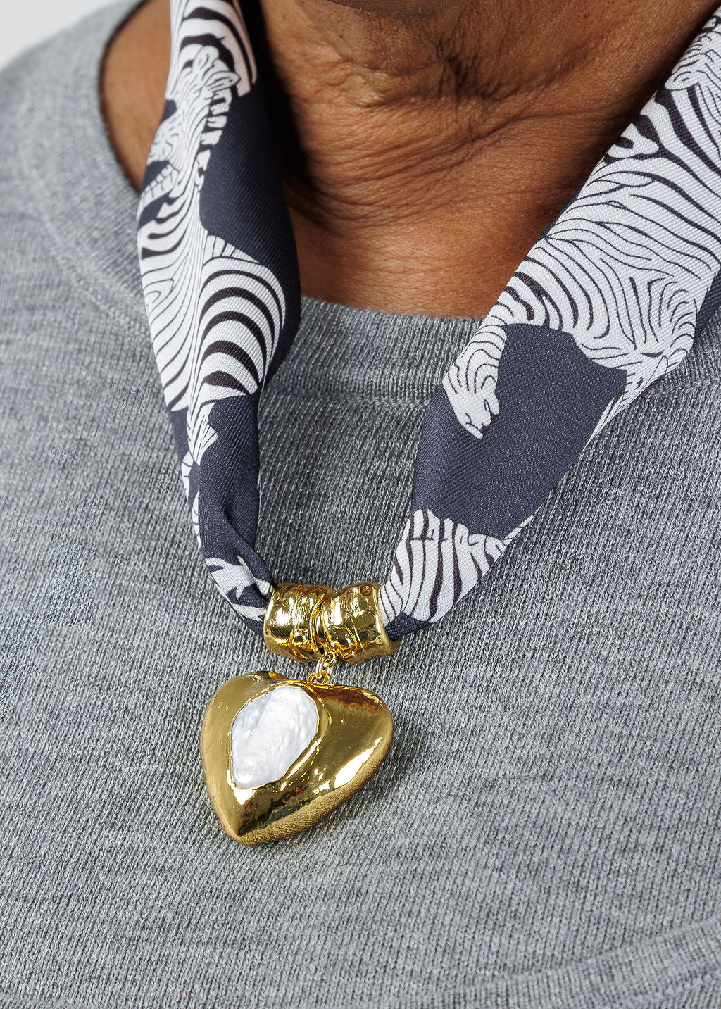 Knotty Bling Single Heart Charm Bandana Scarf Necklace in Black available at Barbara Katz