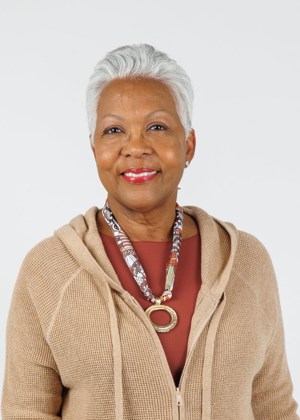 Knotty Bling Gold Circle Bandana Scarf Necklace in Brown/Orange available at Barbara Katz