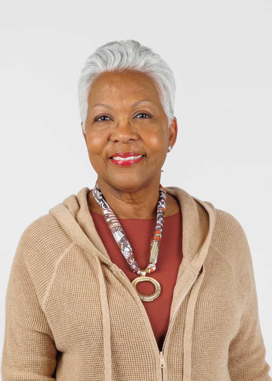 Knotty Bling Gold Circle Bandana Scarf Necklace in Brown/Orange available at Barbara Katz