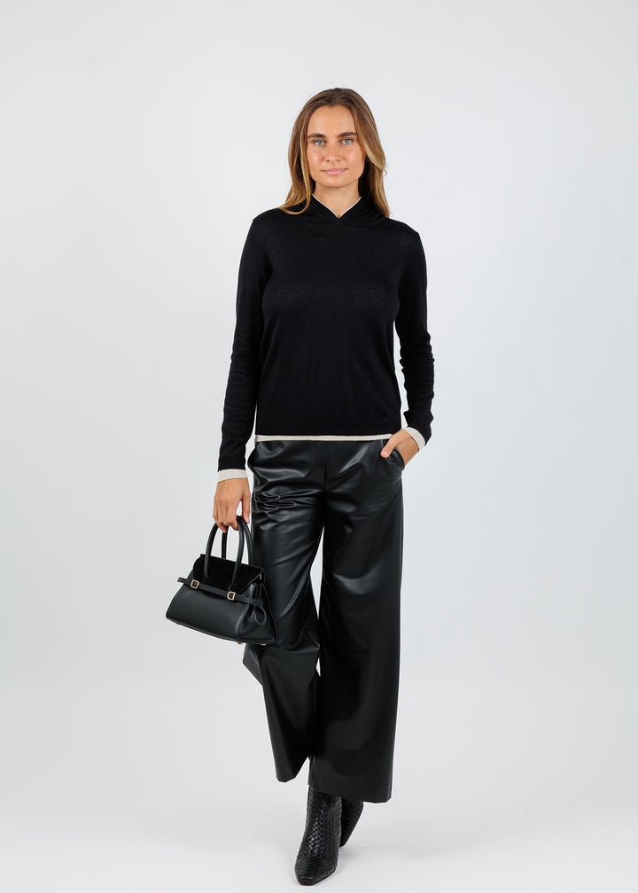 Kokun Darla Double Layer Hoodie in Black/Wheat available at Barbara Katz