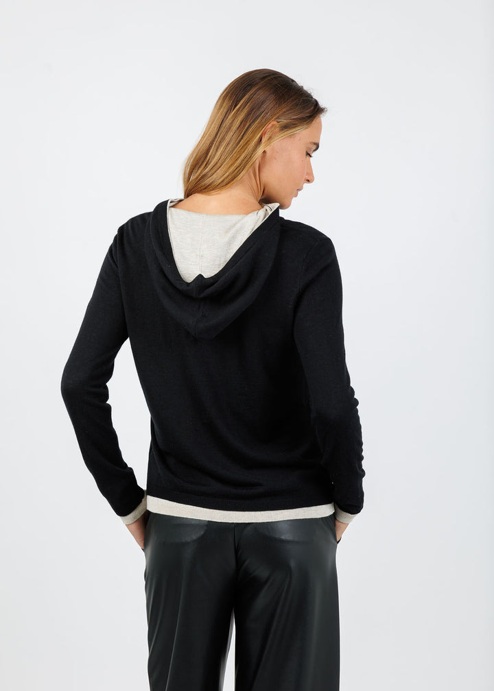 Kokun Darla Double Layer Hoodie in Black/Wheat available at Barbara Katz