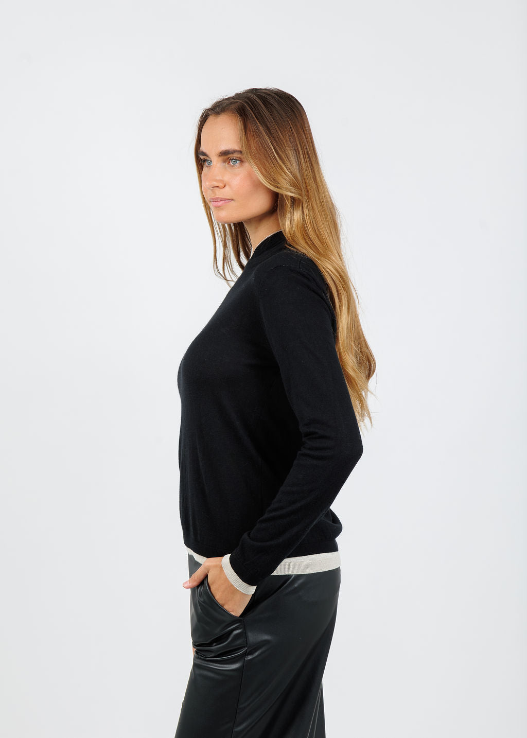 Kokun Darla Double Layer Hoodie in Black/Wheat available at Barbara Katz