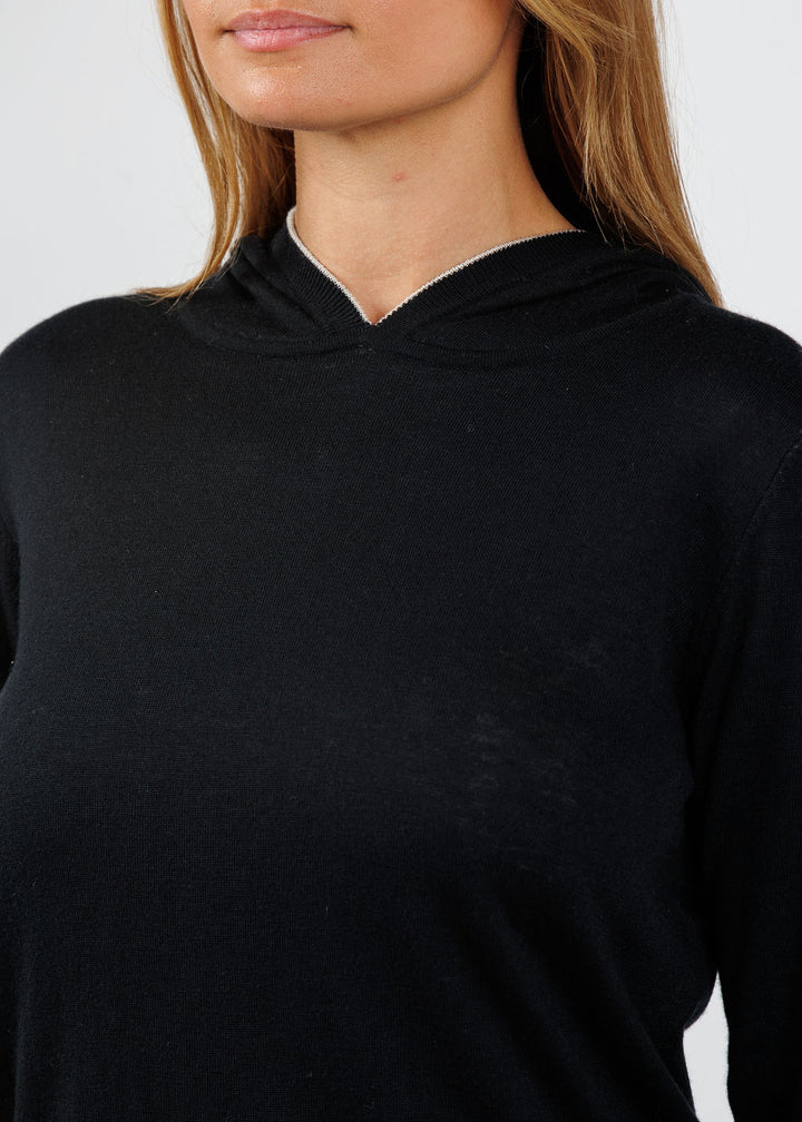 Kokun Darla Double Layer Hoodie in Black/Wheat available at Barbara Katz