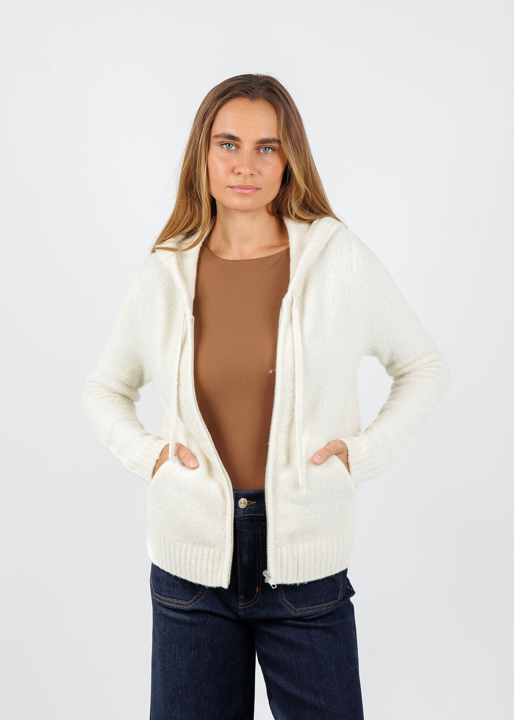 Kokun Destiny Zip Up Hoodie in Snowy available at Barbara Katz