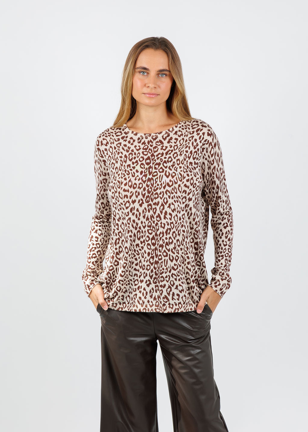 Kokun Dani Cheetah Printed Crew Sweater available at Barbara Katz