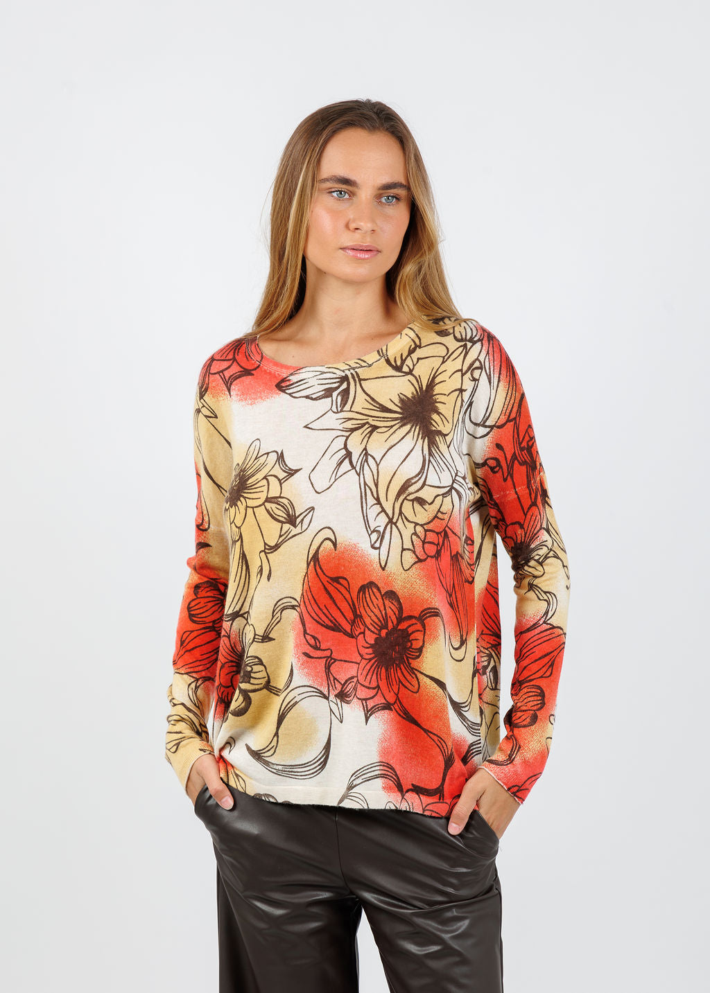 Kokun Dani Flower Printed Crew Sweater available at Barbara Katz