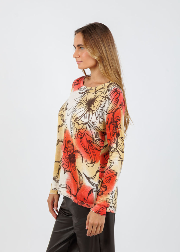 Kokun Dani Flower Printed Crew Sweater available at Barbara Katz