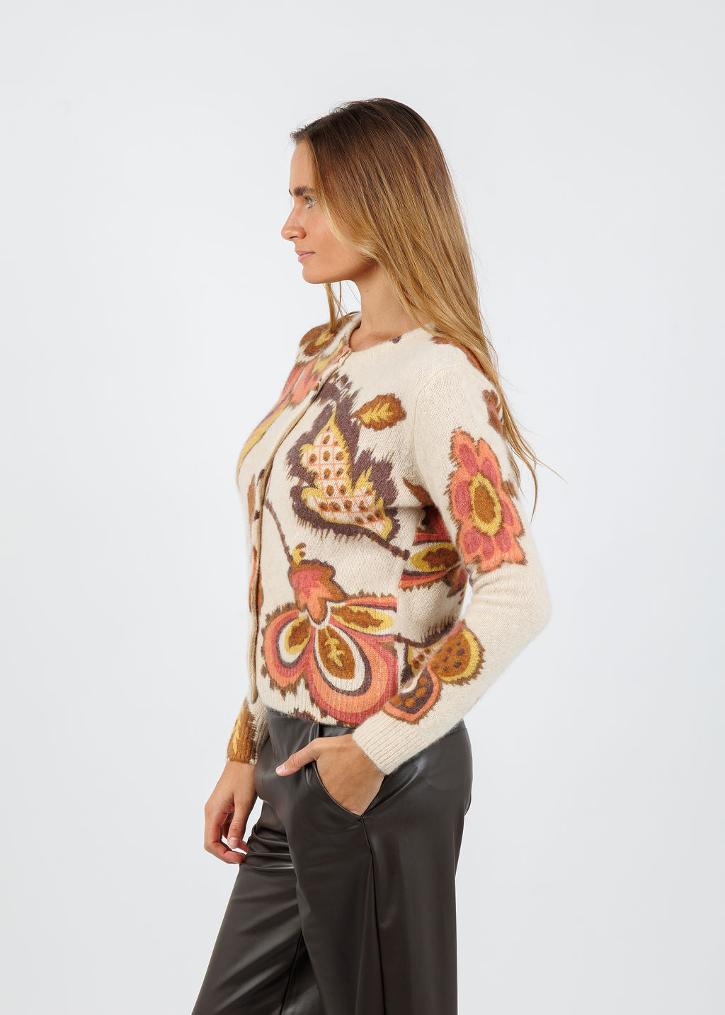 Kokun Demi Flower Printed Cropped Cardigan available at Barbara Katz