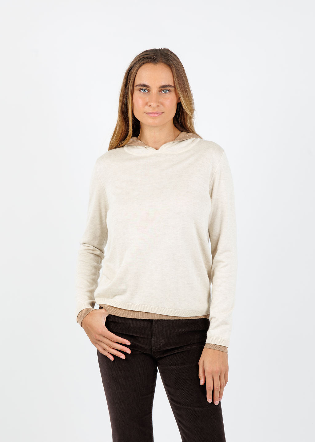 Kokun Darla Double Layer Hoodie in Wheat/Sandy available at Barbara Katz