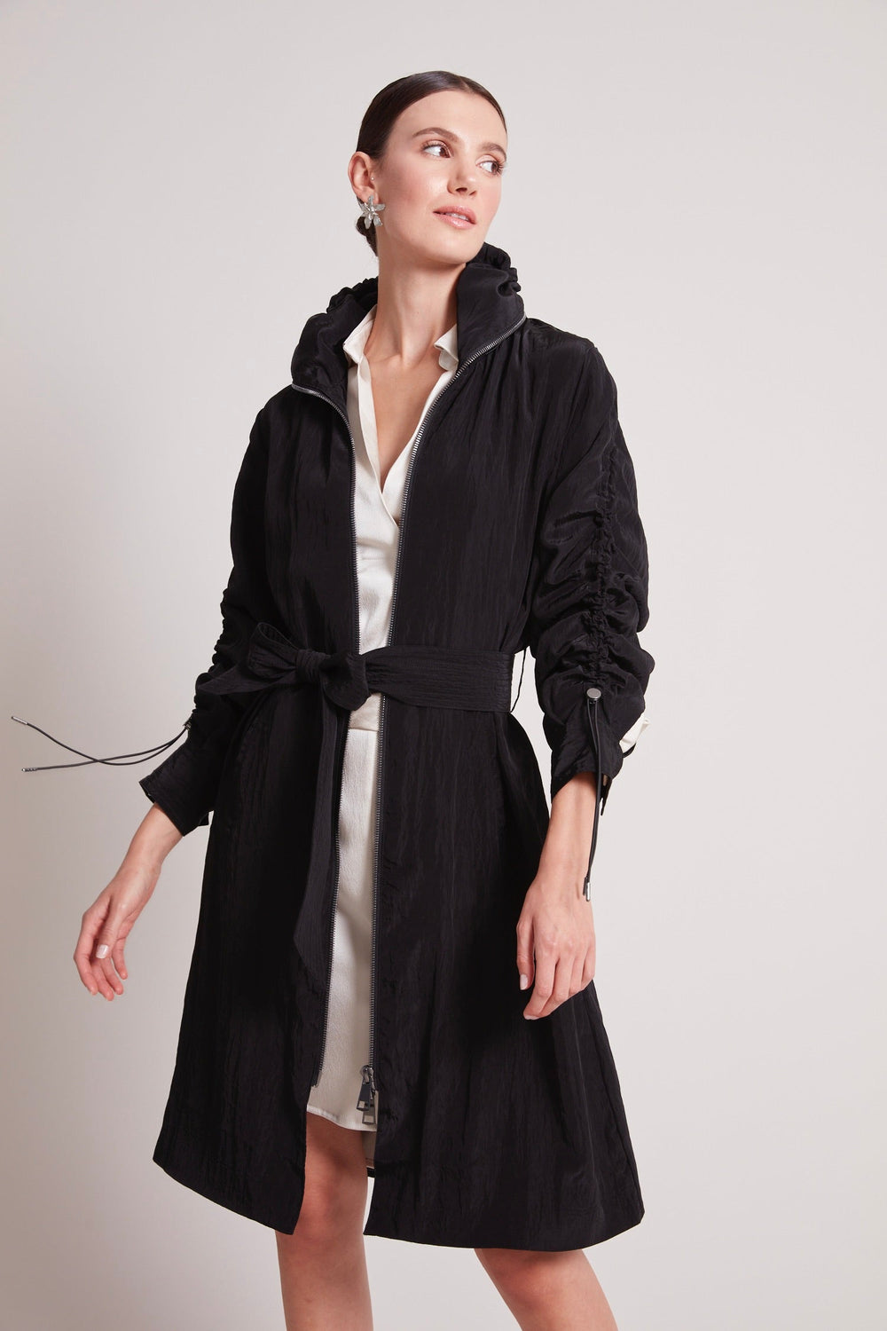 Adroit Atelier Tatiana Long Fluid Coat in Black available at Barbara Katz