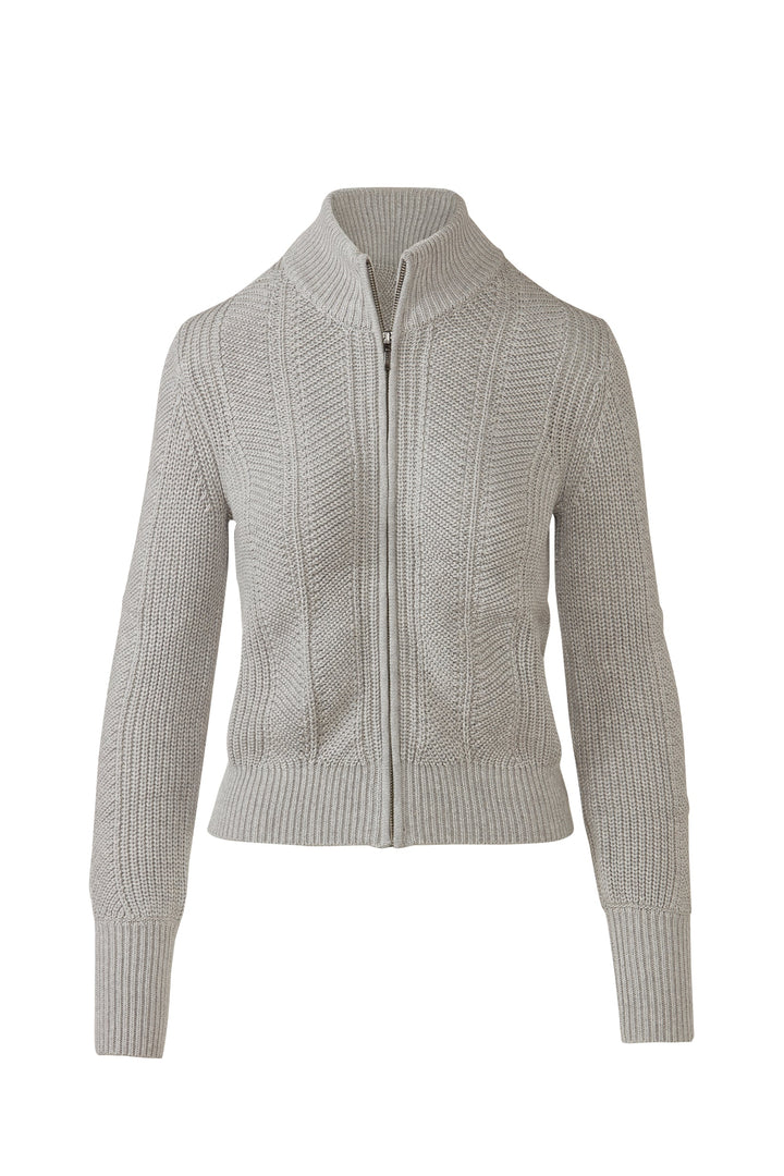Kinross &amp;Isla Fashioned Rib Zip Mock Cardigan available at Barbara Katz