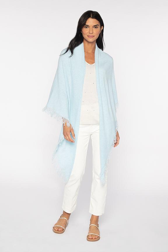 Kinross Fringe Triangle Wrap in Surf available at Barbara Katz
