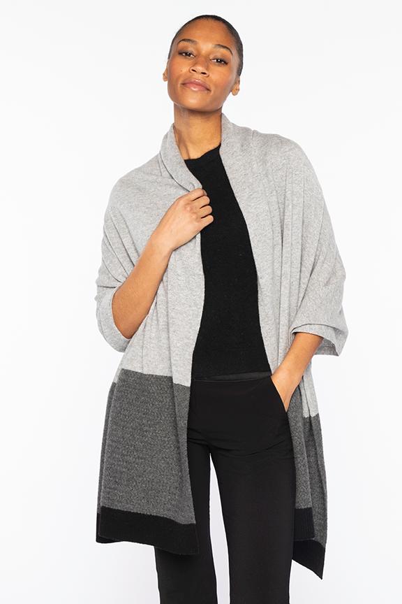 Kinross Textured Colorblock Wrap in Sterling Multi available at Barbara Katz