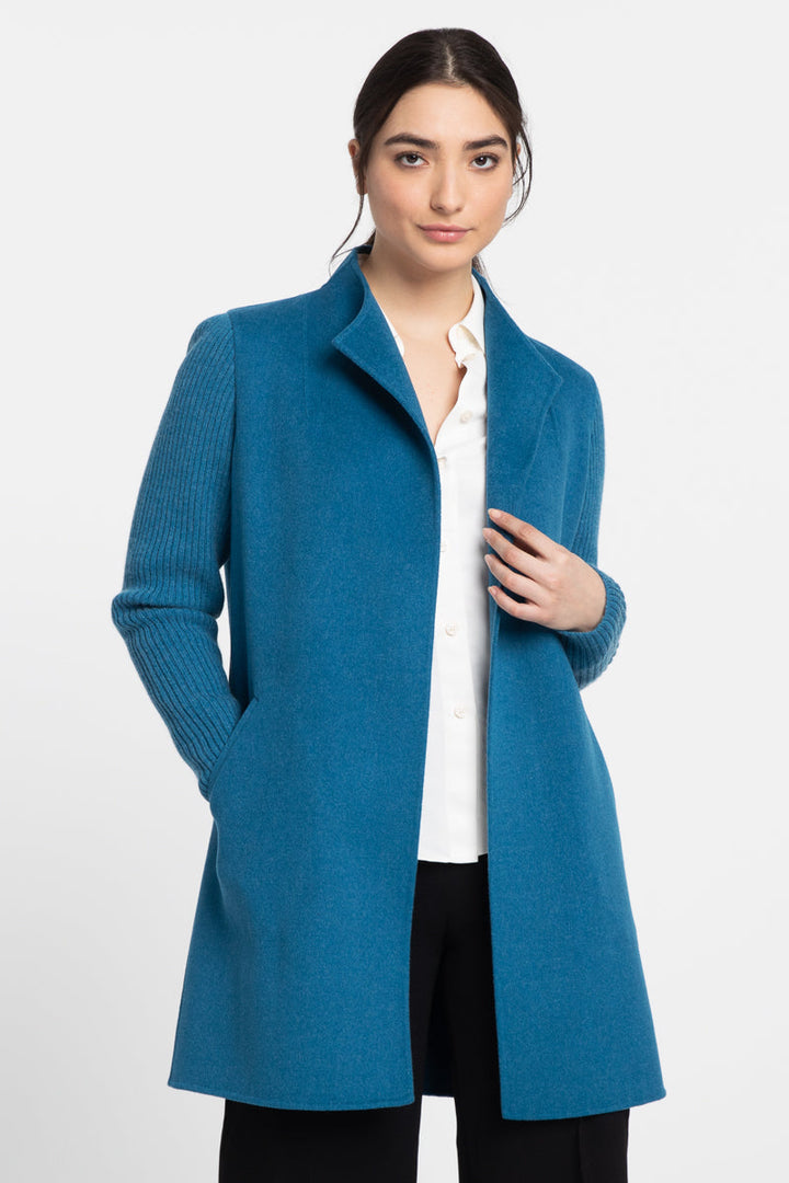 Kinross Rib Sleeve Coat in Ocean available at Barbara Katz