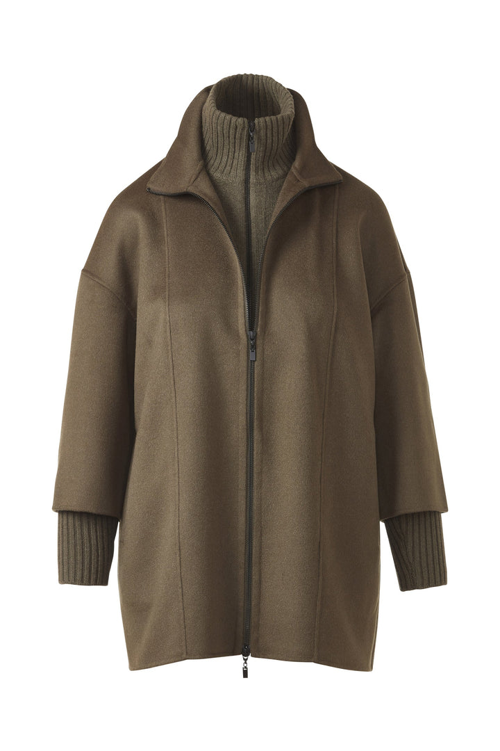 Kinross Knit Insert Zip Mock Coat in Loden available at Barbara Katz