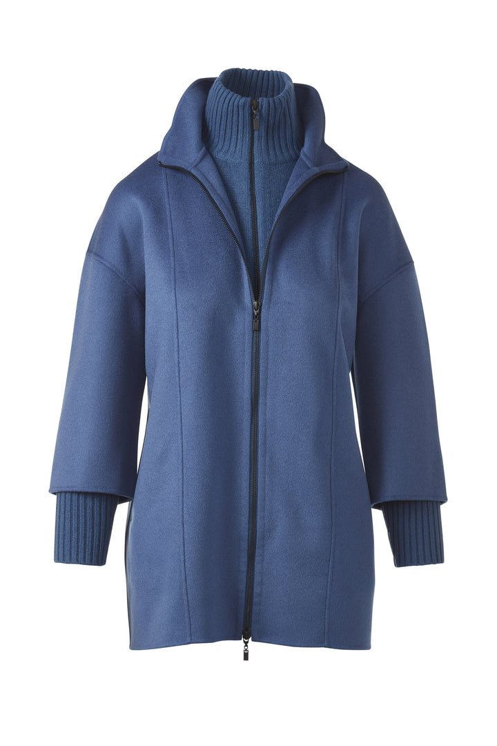 Kinross Knit Insert Zip Mock Coat in Sapphire available at Barbara Katz