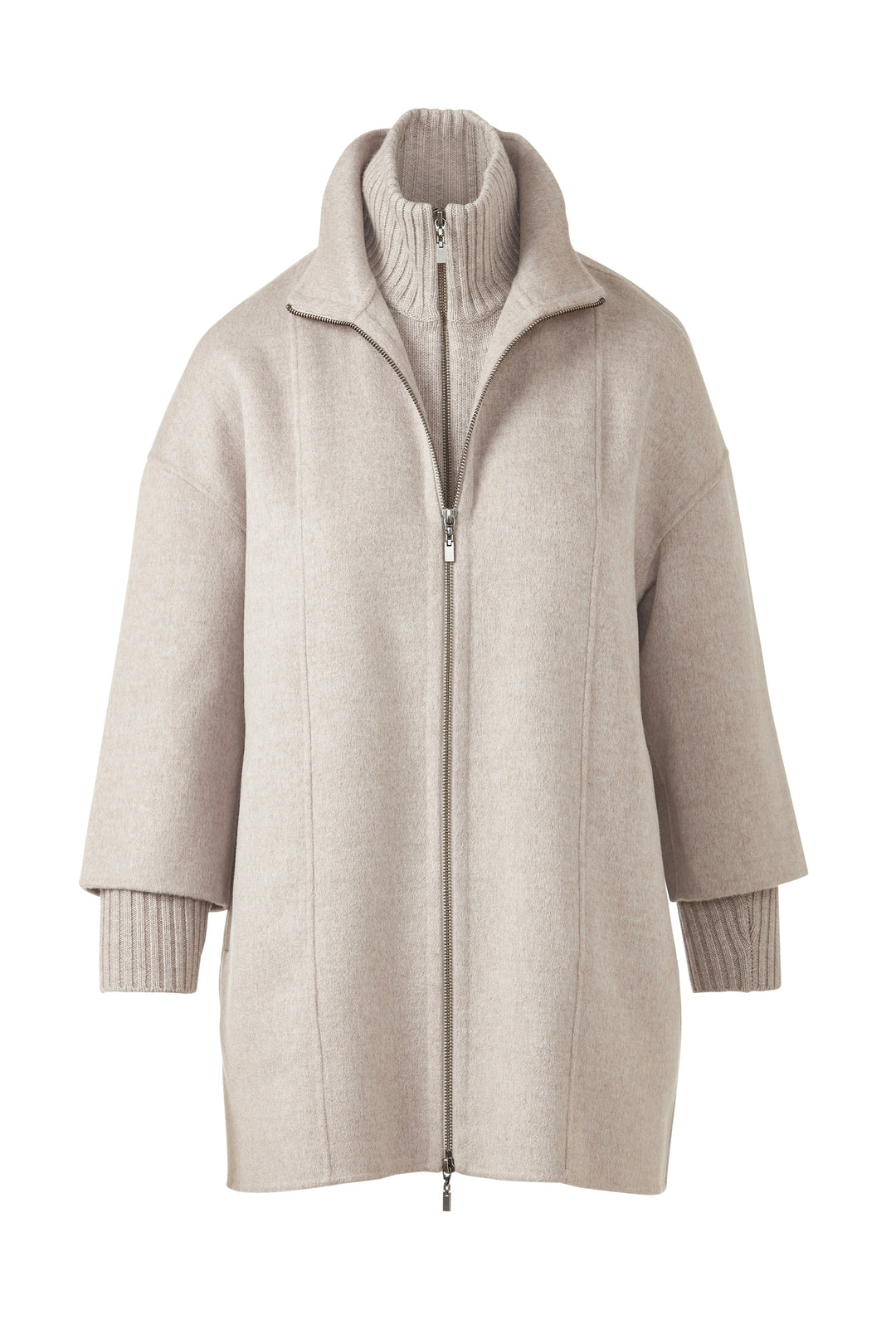 Kinross Knit Insert Zip Mock Coat in Taupe available at Barbara Katz