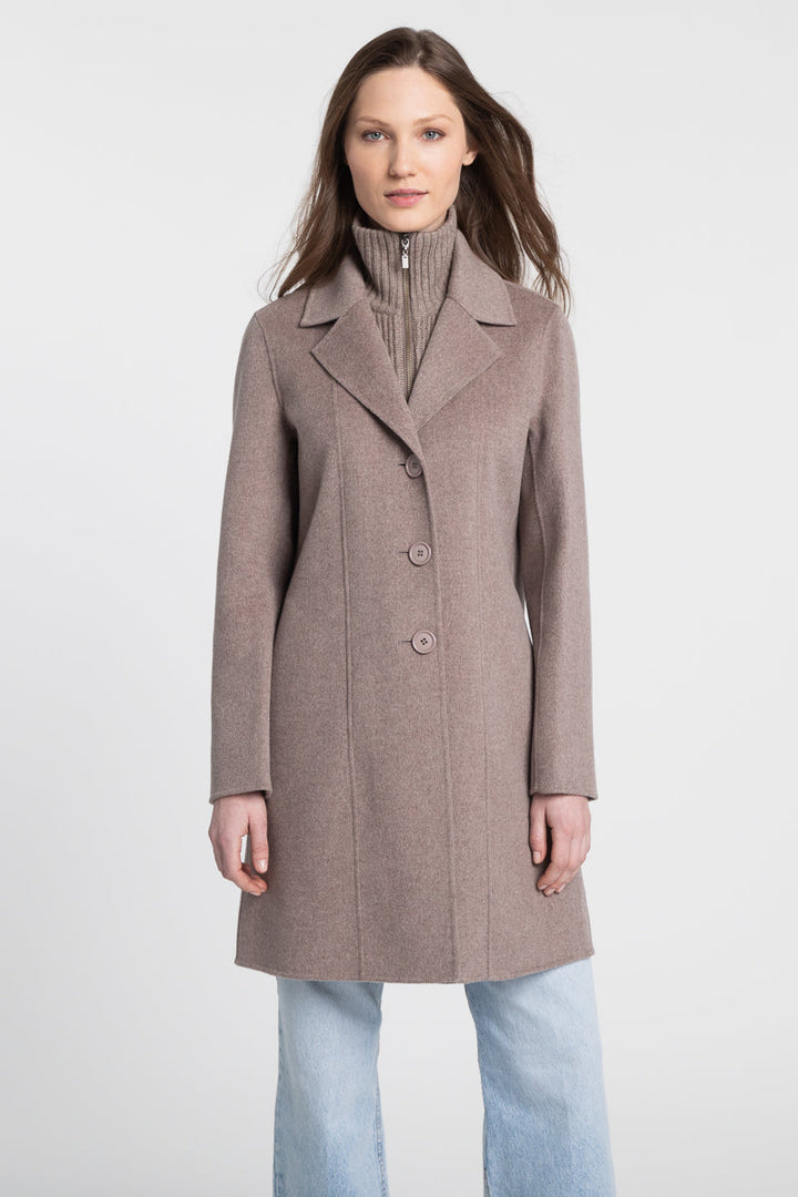 Kinross Knit Insert Notch Collar Long Coat available at Barbara Katz