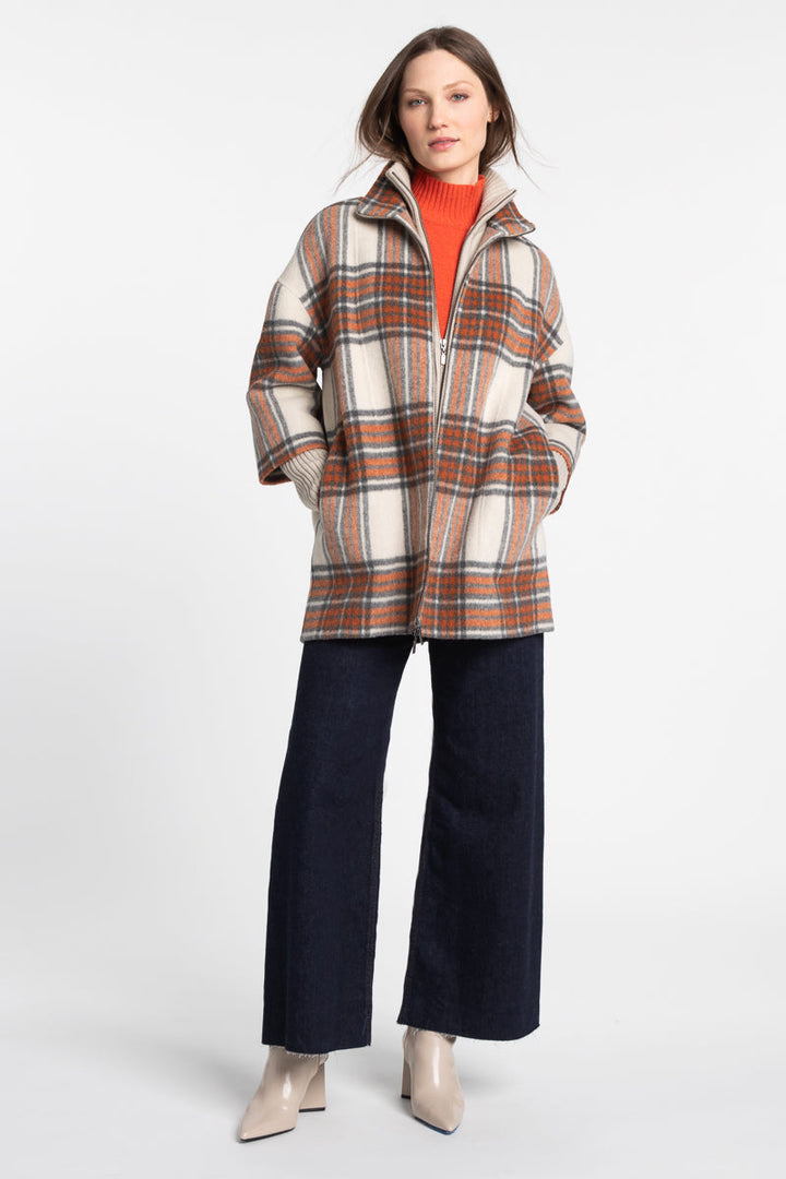 Kinross Plaid Knit Insert Coat in Multi available at Barbara Katz