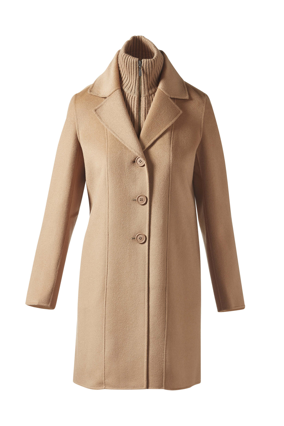 Kinross Knit Insert Notch Collar Coat in Camel available at Barbara Katz