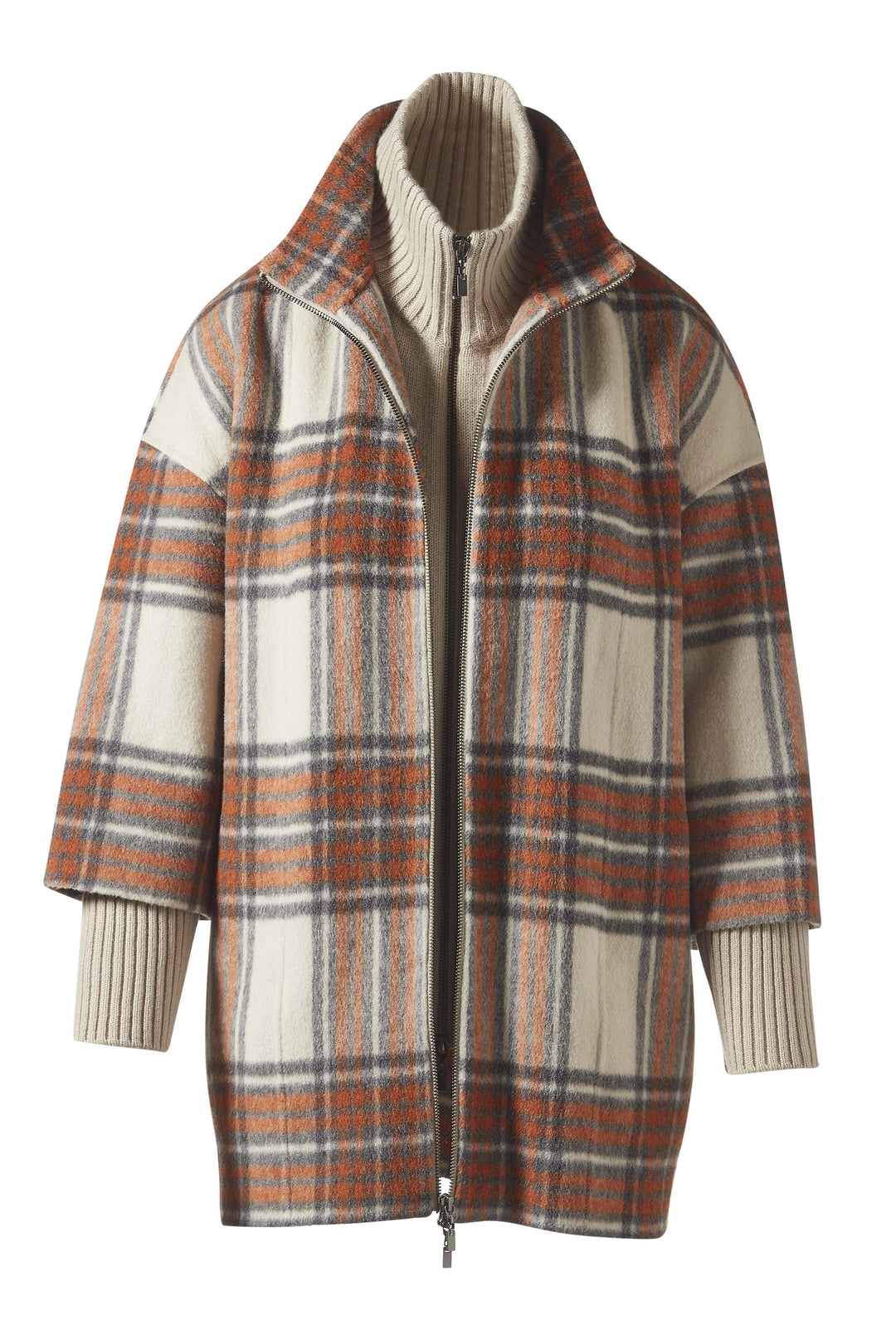 Kinross Plaid Knit Insert Coat in Multi available at Barbara Katz
