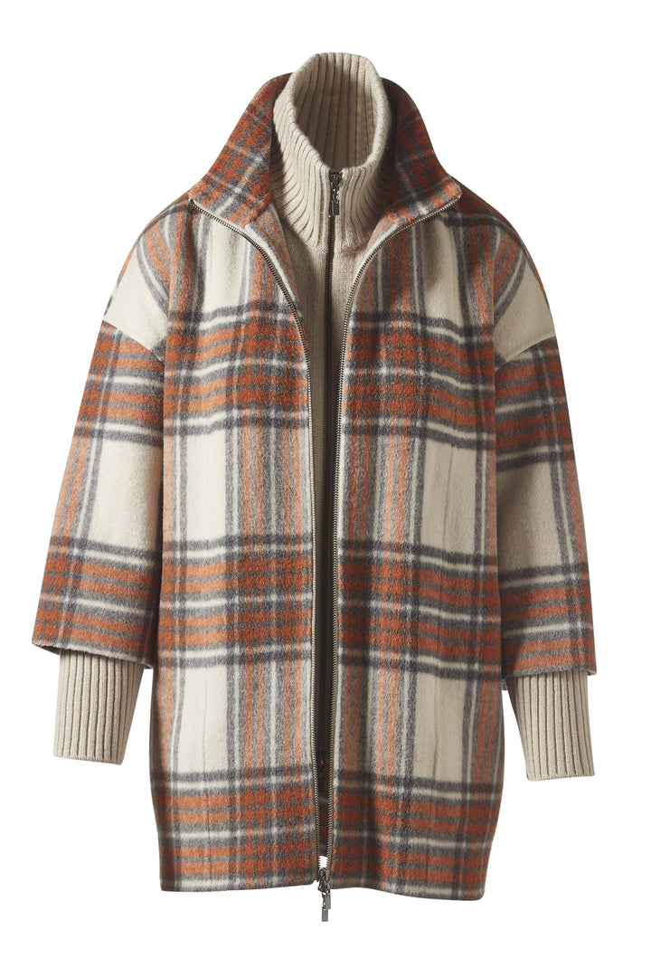 Kinross Plaid Knit Insert Coat in Multi available at Barbara Katz