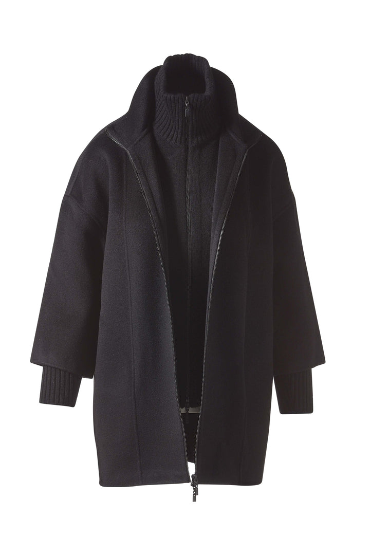 Kinross Knit Insert Zip Mock Coat in Black available at Barbara Katz