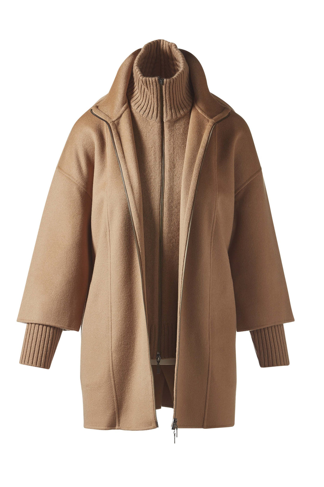 Kinross Knit Insert Zip Mock Coat in Camel available at Barbara Katz