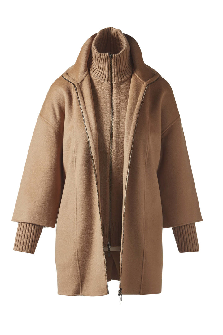 Kinross Knit Insert Zip Mock Coat in Camel available at Barbara Katz