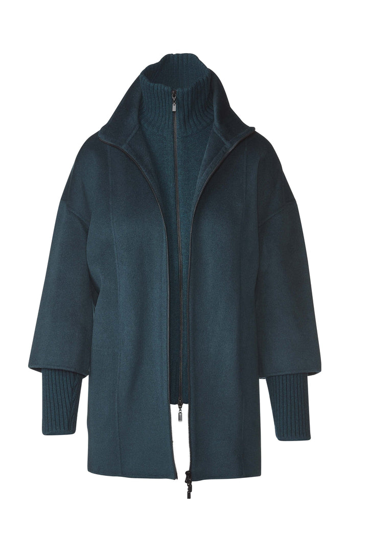 Kinross Knit Insert Zip Mock Coat in Seapine available at Barbara Katz