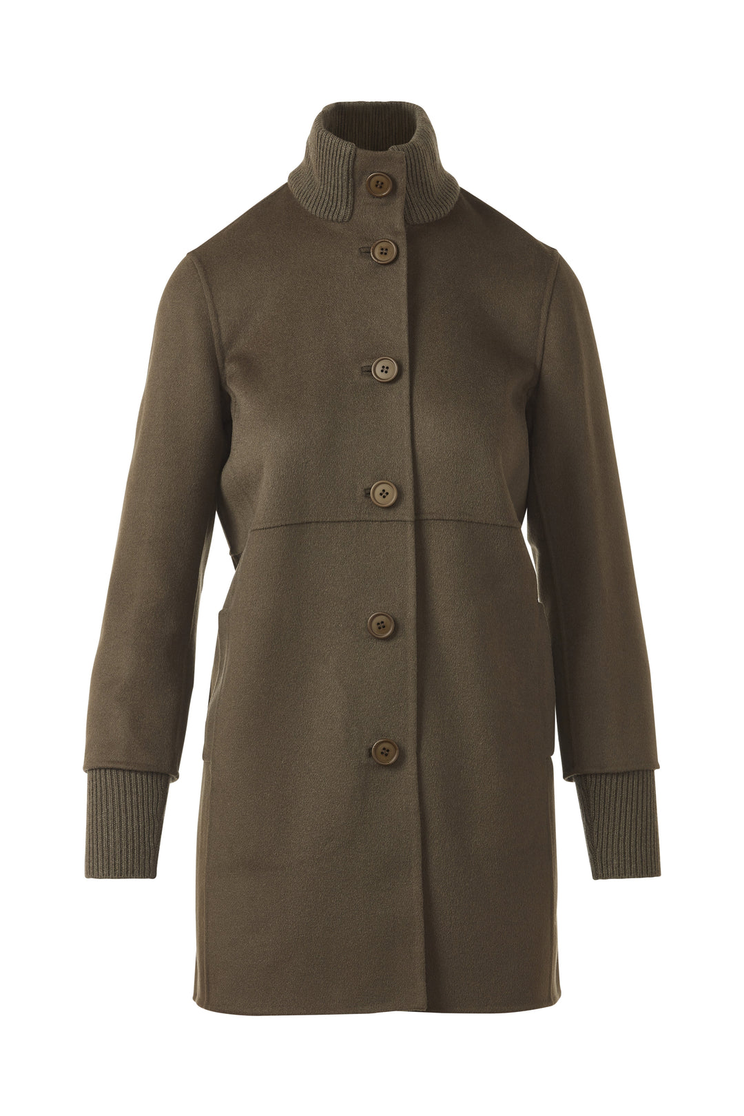 Kinross Button Front Knit Trim Coat in Loden available at Barbara Katz