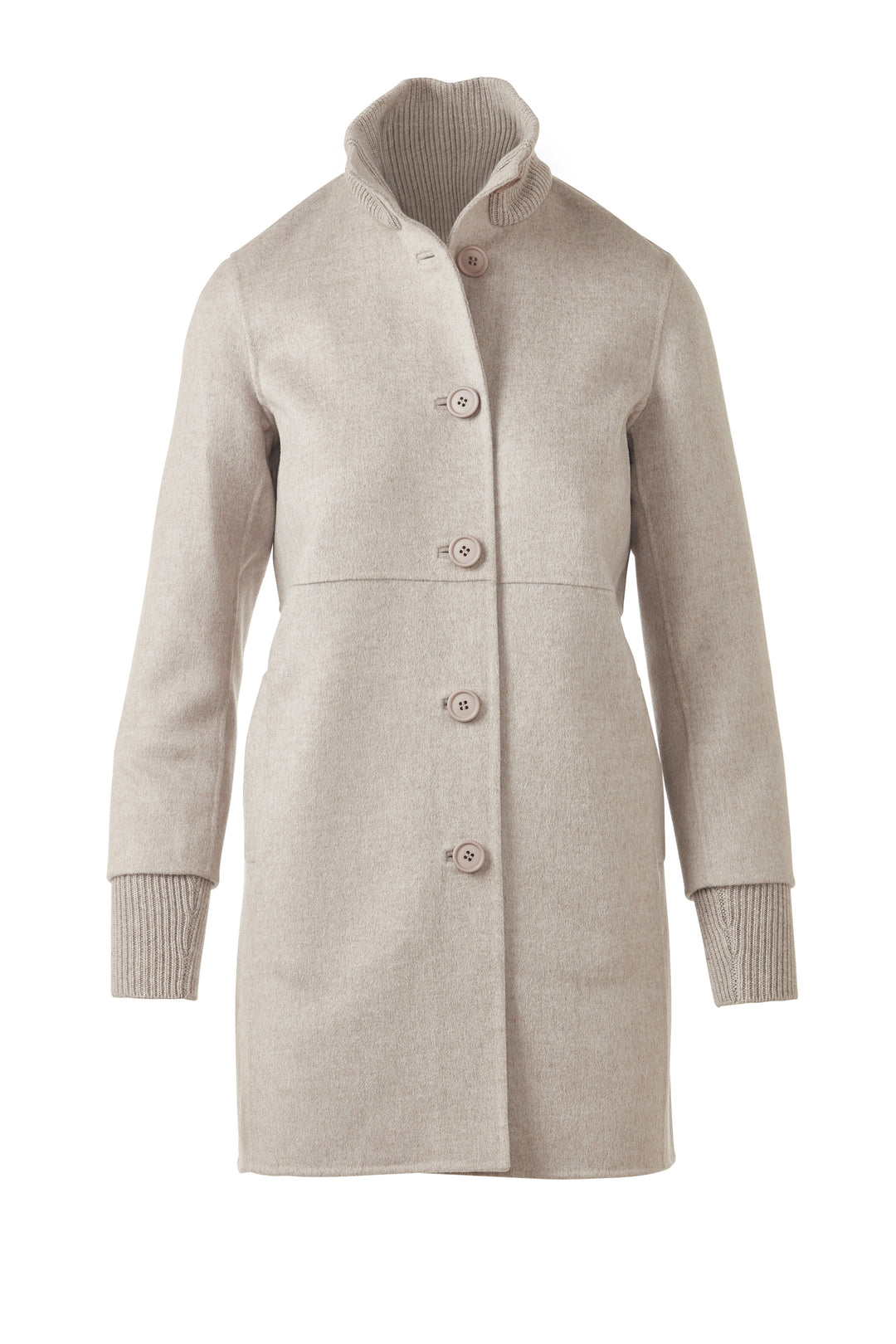 Kinross Button Front Knit Trim Coat in Taupe available at Barbara Katz