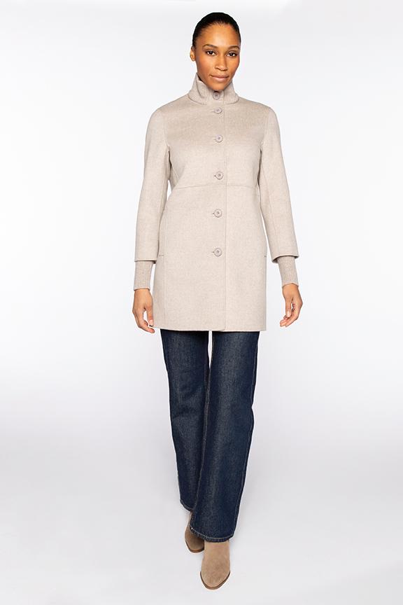 Kinross Button Front Knit Trim Coat in Taupe available at Barbara Katz