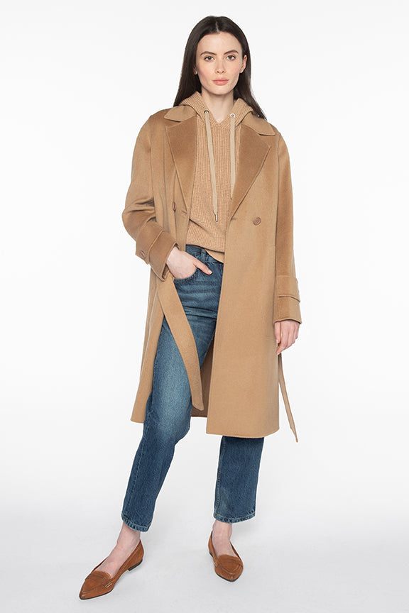 Kinross Notch Collar Belted Coat in Camel available at Barbara Katz