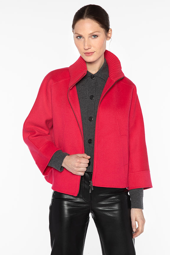 Kinross Short Zip Mock Coat in Poppy available at Barbara Katz