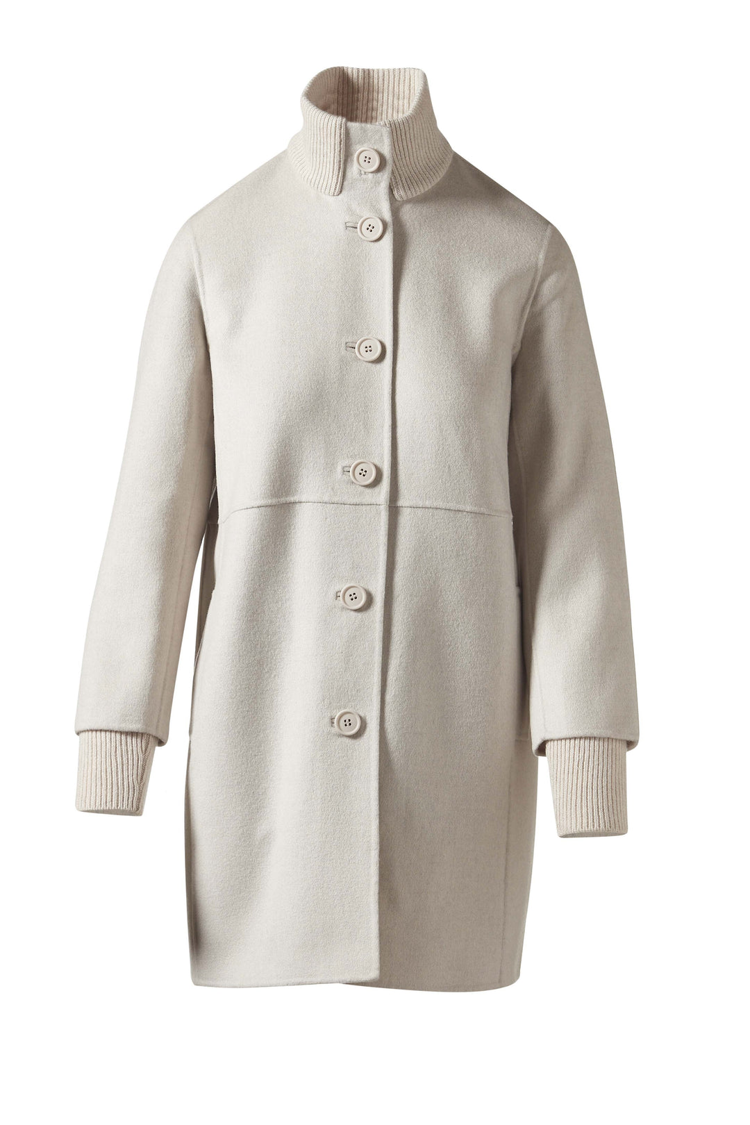 Kinross Button Front Knit Trim Coat in Birch available at Barbara Katz