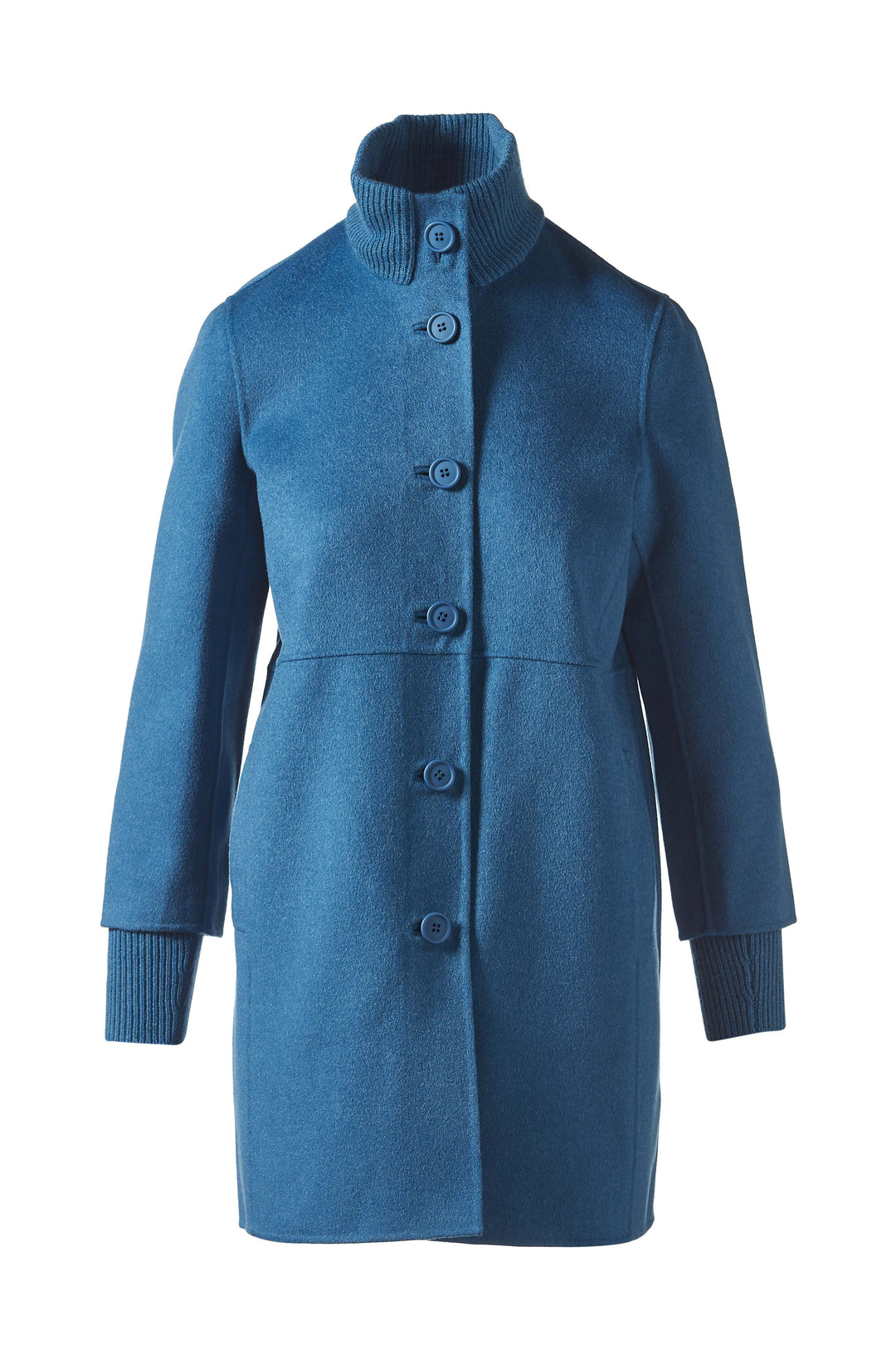 Kinross Button Front Knit Trim Coat in Ocean available at Barbara Katz