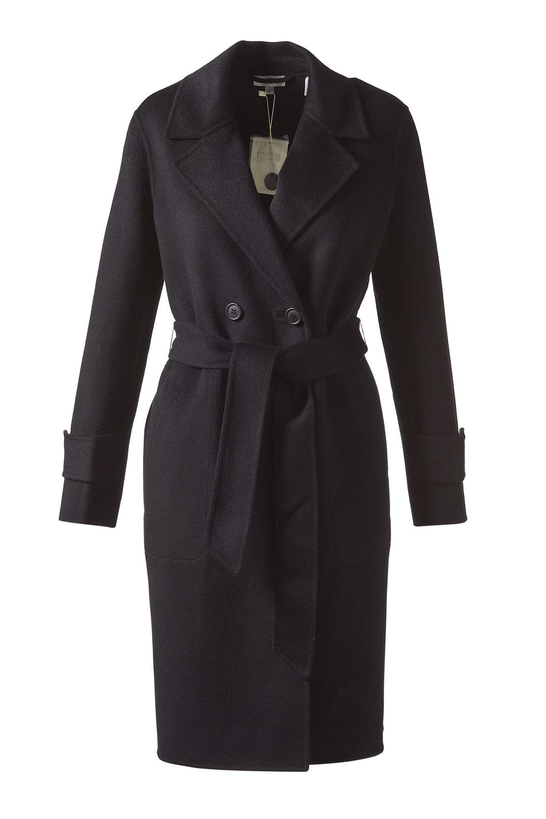 Kinross Notch Collar Belted Coat in Black available at Barbara Katz