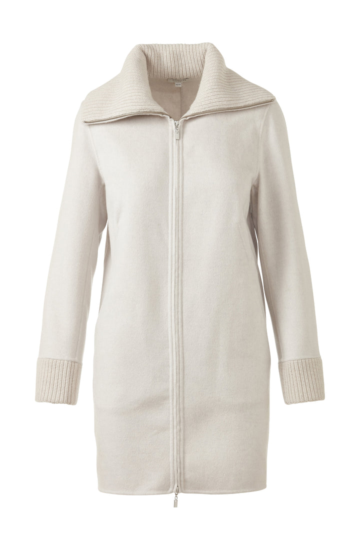 Kinross Knit Trim Zip Mock Coat in Birch available at Barbara Katz