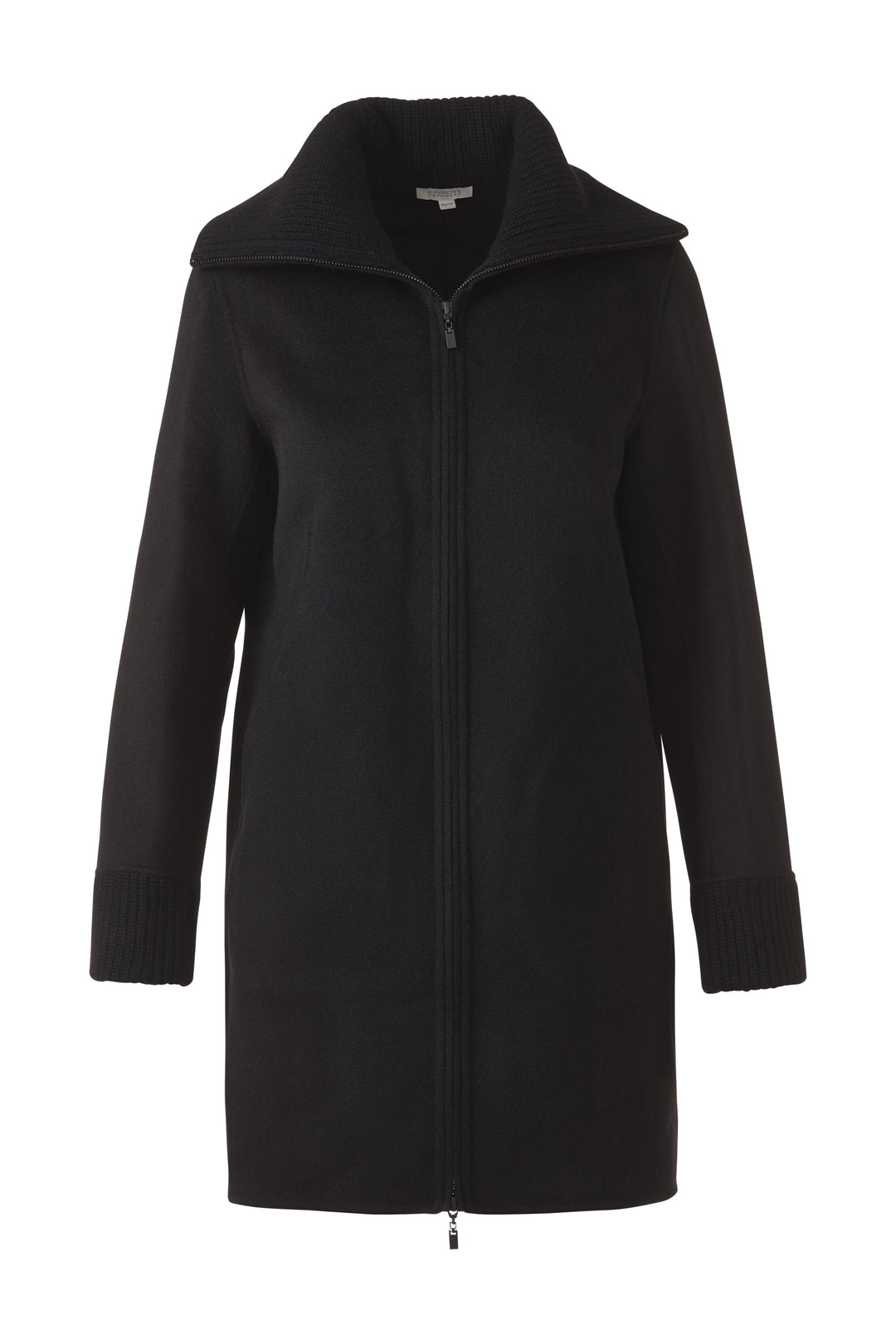 Kinross Knit Trim Zip Mock Coat in Black available at Barbara Katz