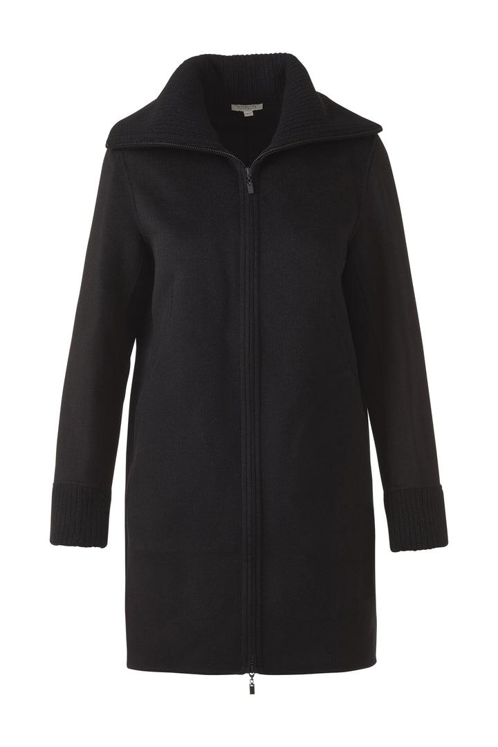 Kinross Knit Trim Zip Mock Coat in Black available at Barbara Katz